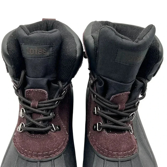 Totes Mens 9M Burgundy & Black Leather Snow Boots Rubber Soles Waterproof Shell - Picture 5 of 14